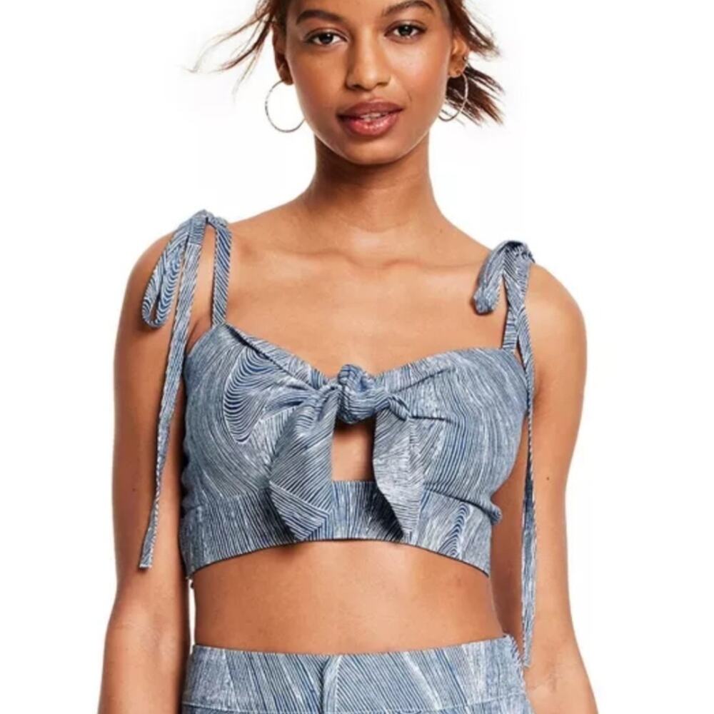 Women Fe Noel x Target Fine Line Blue Crop Top 2X Tropical Resort Vacation Beach